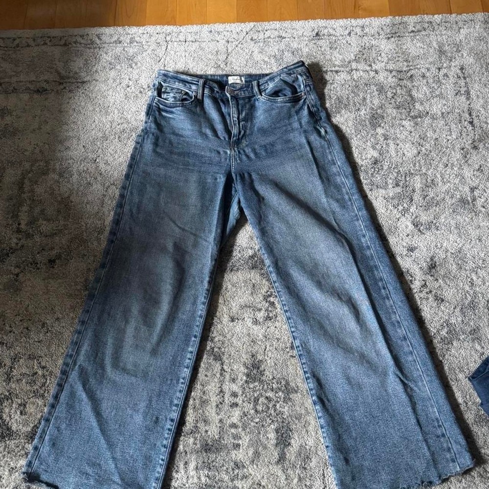 Wonderly Womens Blue Mid Rise Wide Leg Denim Jeans Size 6R Raw Hem